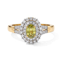 D''Joy Premium Green Sphene and Moissanite 0.90 ctw Ring in 18K Vermeil Yellow Gold Over Sterling Silver (Size 7.0)