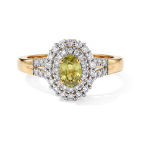 D''Joy Premium Green Sphene and Moissanite 0.90 ctw Ring in 18K Vermeil Yellow Gold Over Sterling Silver (Size 7.0)