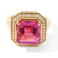 EverTrue Asscher Cut Volcanic Triplet Quartz and Moissanite 10.00 ctw Halo Ring in 18K YG Plated (Size 8.0)