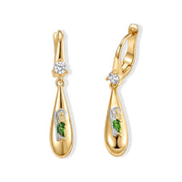 Simulated Diamond and Green Enameled Teardrop Earrings in Goldtone