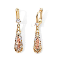 Simulated Diamond Our Lady of Guadalupe Filigree Teardrop Earrings in Tritone