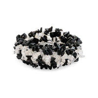 Black Agate and Clear Quartz 481.50 ctw Chips Stretch Bracelet (6.0-8.0In)