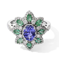 D''Joy Tanzanite and Multi Gemstone 2.25 ctw Ring in Rhodium Over Sterling Silver (Size 10.0)