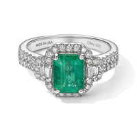 Certified and Appraised D''Joy Premium Kagem Zambian Emerald, Moissanite Ring in Rhodium Over Sterling Silver (Size 10.0) 2.15 ctw