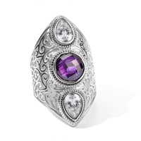 EverTrue Simulated Amethyst Color and White Diamond Ring in Stainless Steel (Size 10.0)