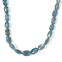 D''Joy Mint Kyanite 124.00 ctw Oval Beaded Necklace (18 Inches) in Rhodium Over Sterling Silver