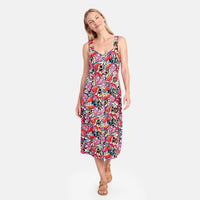 Linen and Limes Multi Print Button Front Midi Dress Missy - S
