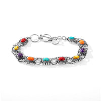 Santa Fe Style Multi Gemstone Bracelet in Sterling Silver (7.0-8.0In) 2.00 ctw
