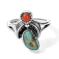 D''Joy Artisan Crafted Blue Turquoise 5.85 ctw and Coral Ring in Sterling Silver (Size 7.0)