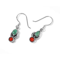 D''Joy Royal Hubei Blue Turquoise and Coral 10.70 ctw Earrings in Sterling Silver