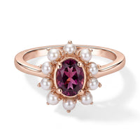 D''Joy AAA Radiant Ember Garnet 1.00 ctw and Freshwater Pearl Ring in 18K Vermeil Rose Gold Over Sterling Silver (Size 7.0)