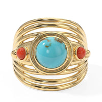 EverTrue Sonoran Turquoise, Coral Ring in 18K YG Plated (Size 7.0) 2.15 ctw