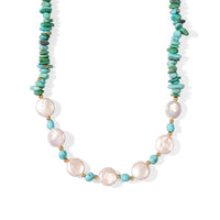Sonoran Turquoise, Freshwater Pearl Graduation Necklace (18-20 Inches) in 18K Vermeil YG Over Sterling Silver 80.00 ctw