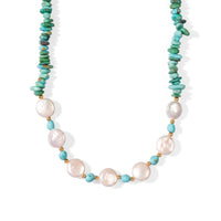 Sonoran Turquoise, Freshwater Pearl Graduation Necklace (18-20 Inches) in 18K Vermeil YG Over Sterling Silver 80.00 ctw
