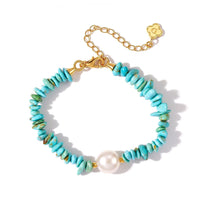 D''Joy Premium Sonoran Turquoise, Freshwater Pearl Bracelet in 18K Vermeil YG Over Sterling Silver (6.5-7In) 38.00 ctw
