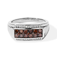 D'Joy Red and White Diamond 1.00 ctw Men''s Ring in Rhodium Over Sterling Silver (Size 10.0)