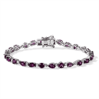 D''Joy AAA Radiant Ember Garnet and Moissanite 6.85 ctw Bracelet in Rhodium Over Sterling Silver (6.50 In)