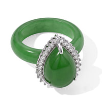 D''Joy Green Jade (D) and Moissanite 21.25 ctw Ring in Rhodium Over Sterling Silver (Size 10.0)