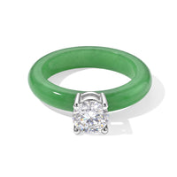 D''Joy Green Jade (D) and Moissanite 12.35 ctw Ring in Rhodium Over Sterling Silver (Size 10.0)