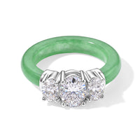 D''Joy Moissanite (Ovl 8x6mm), Green Jade Band Ring in Rhodium Over Sterling Silver (Size 10.0) 12.60 ctw