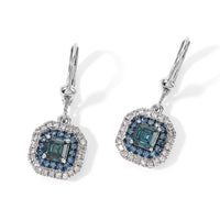 Luxuriant Asscher Cut Lab Grown Blue Diamond (IR) and Lab Grown Diamond SI 1.70 ctw Earrings in Rhodium Over Sterling Silver