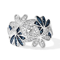 GP Blue and White Diamond 0.50 ctw Cluster Ring in Rhodium Over Sterling Silver (Size 8.0)