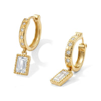 Clarte Moissanite (Bgt 6x4mm) Dore Hoops Earrings in 14K YG Over Sterling Silver 1.40 ctw