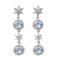 D''Joy Premium Rainbow Moonstone, White Zircon Dangling Earrings in Rhodium Over Sterling Silver 1.85 ctw