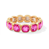 Fuchsia Glass Stretch Bracelet in Goldtone (6.75-7.25In)