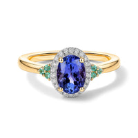 Luxoro Premium Tanzanite, Paraiba Tourmaline and Diamond I2 1.65 ctw Ring in 10K Yellow Gold (Size 7.0)