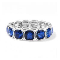 Blue Glass Stretch Bracelet in Silvertone (6.75-7.25In)