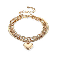 Three-Layer Bracelet with Heart Charm in Goldtone (7.50-9.50In)