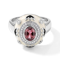 Morro Redondo Pink Tourmaline and Diamond 0.55 ctw White & Black Enamel Ring in Sterling Silver (Size 10.0)