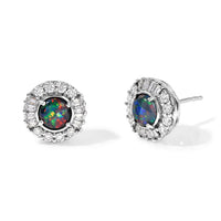 Certified and Appraised D''Joy Premium Australian Black Ridge Opal Triplet, Moissanite Earrings in Rhodium Over Sterling Silver 2.15 ctw