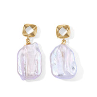 White Keshi Pearl Earrings in Silvertone