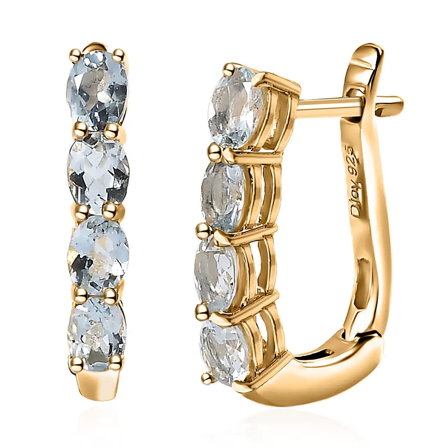 D'Joy Premium Mangoro Aquamarine 1.20 ctw Huggie Hoop Earrings in 14K Yellow Gold Over Sterling Silver