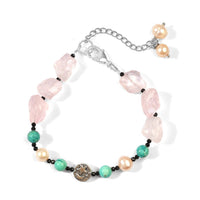 Freshwater Pearl and Multi Gemstone 60.25 ctw Bracelet in Silvertone and Stainless Steel (7.25 In)