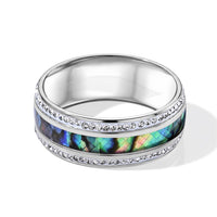 Abalone Shell and Austrian Crystal Ring in Stainless Steel (Size 10.0)