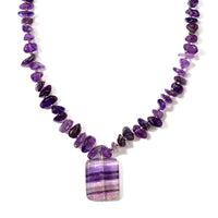 Fluorite and African Amethyst 159.00 ctw Necklace (18 Inches) in Silvertone and Stainless Steel