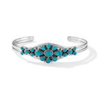 Santa Fe Style Kingman Turquoise 3.00 ctw Floral Cuff Bracelet in Sterling Silver (7.00 In)