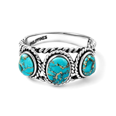 Santa Fe Style Mojave Blue Turquoise Trio Oval Ring in Sterling Silver (Size 10.0) 1.25 ctw