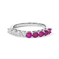 D'Joy Moissanite, Mozambique Ruby Half Eternity Band Ring in Rhodium Over Sterling Silver (Size 10.0) 1.20 ctw
