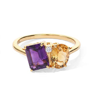 EverTrue African Amethyst, Brazilian Citrine and White Zircon Fancy Ring in 18K YG Plated (Size 10.0) 3.75 ctw