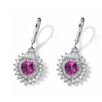 EverTrue Lab Created Pink Sapphire, Moissanite Earrings in Platinum Bond 2.70 ctw