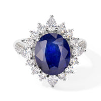D''Joy Premium Masoala Sapphire (D) and White Topaz 9.60 ctw Ring in Rhodium Over Sterling Silver (Size 6.0)