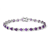 EverTrue African Amethyst, White Topaz Victorian Link Bracelet in Platinum Bond (6.50 In) 9.20 ctw