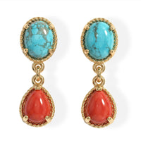 D''Joy Blue Moon Turquoise ,  Coral  Dangling Earring in 18K YG VermeilSterling Silver 3.72 ctw