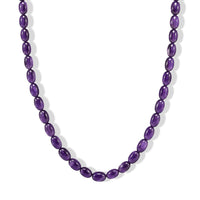 EverTrue Premium African Amethyst Beaded Necklace (18 Inches) in Stainless Steel 92.00 ctw