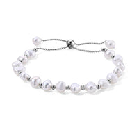 White Freshwater Pearl Bolo Bracelet in Silvertone