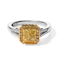 SGL Certified Luxoro 14K White Gold Natural Yellow and White Diamond (I2) Cluster Ring (Size 10.0) 1.00 ctw
